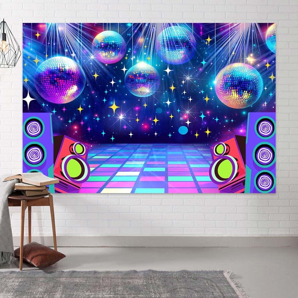 Dance Party Backdrop Retro 80s 90s Theme Stage Dance Ball Music Birthday Party Decoration DJ Photography Background 5 x 3 ft for Baby Shower Picture Photo Shoot Polyester Fabric,Multi1