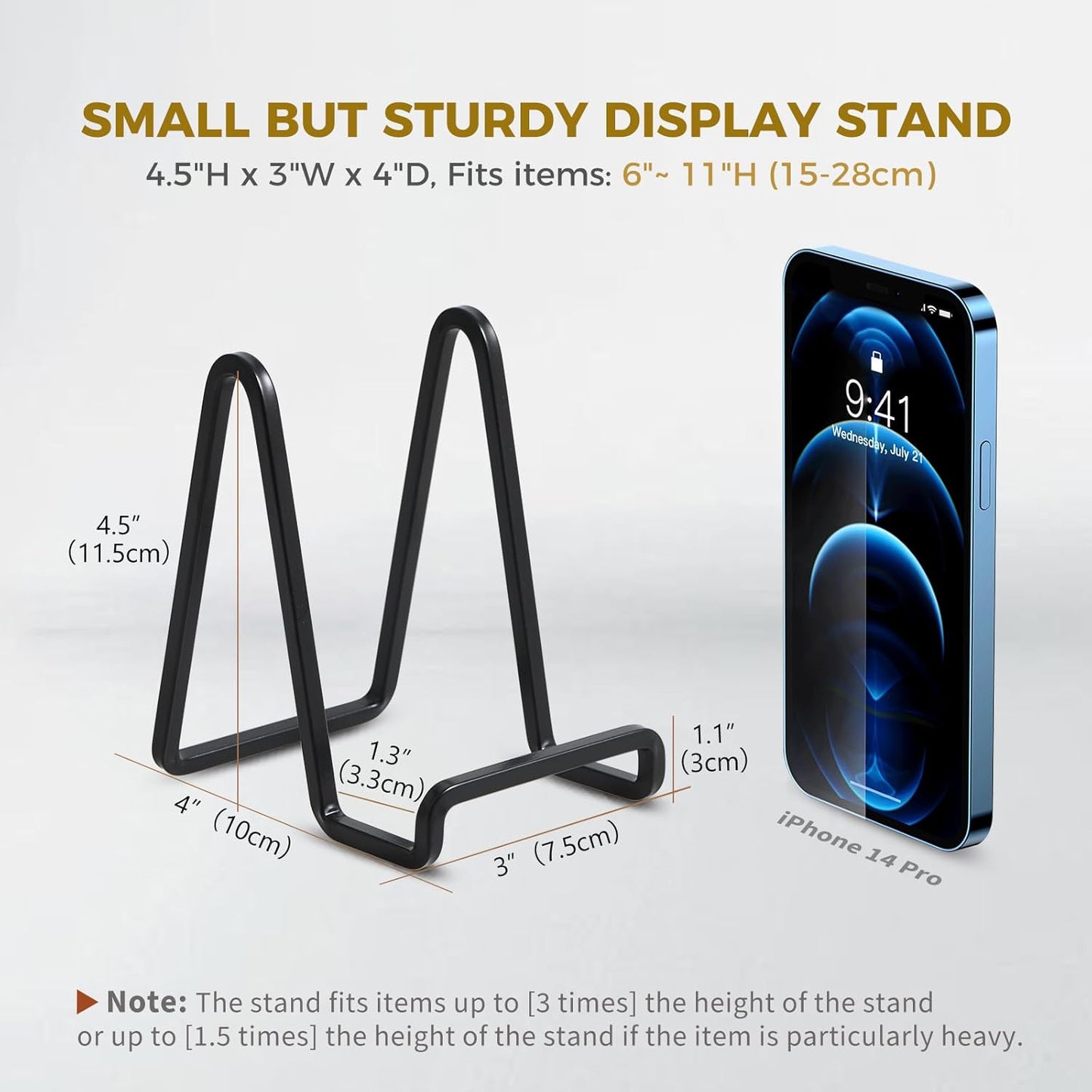 Plate Holder Easel Display Stand - 4.5 inch Metal Plate Stands for Display - Tabletop Picture Stand - Black Iron Easels for Display Pictures | Photo Frames | Book | Decorative Plates | Plaque - 4 Pack