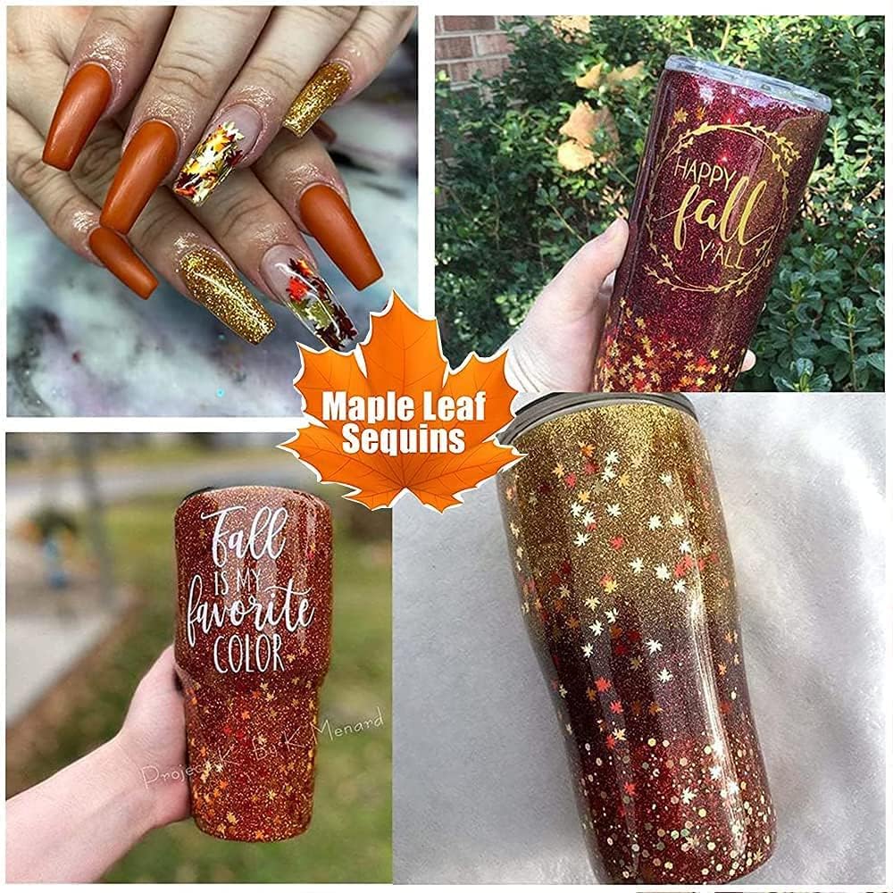 Maple Leaf Shape Glitter Fall Nail Art Sequins,3D Metallic Red God Orange Yellow Mixed Design Confetti Maple Spangles for Women DIY Manicure Kit Decorations Salon Accessories 2 Bags