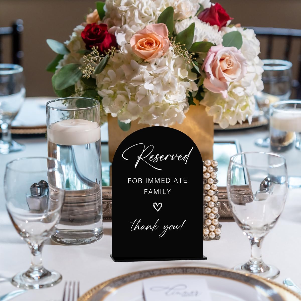 Acrylic Wedding Sign Wedding Signs for Ceremony Reserved for Immediate Family Sign for Wedding, Modern Calligraphy Arch Acrylic Table Top Sign for Wedding Reception and Event Party Table(black）