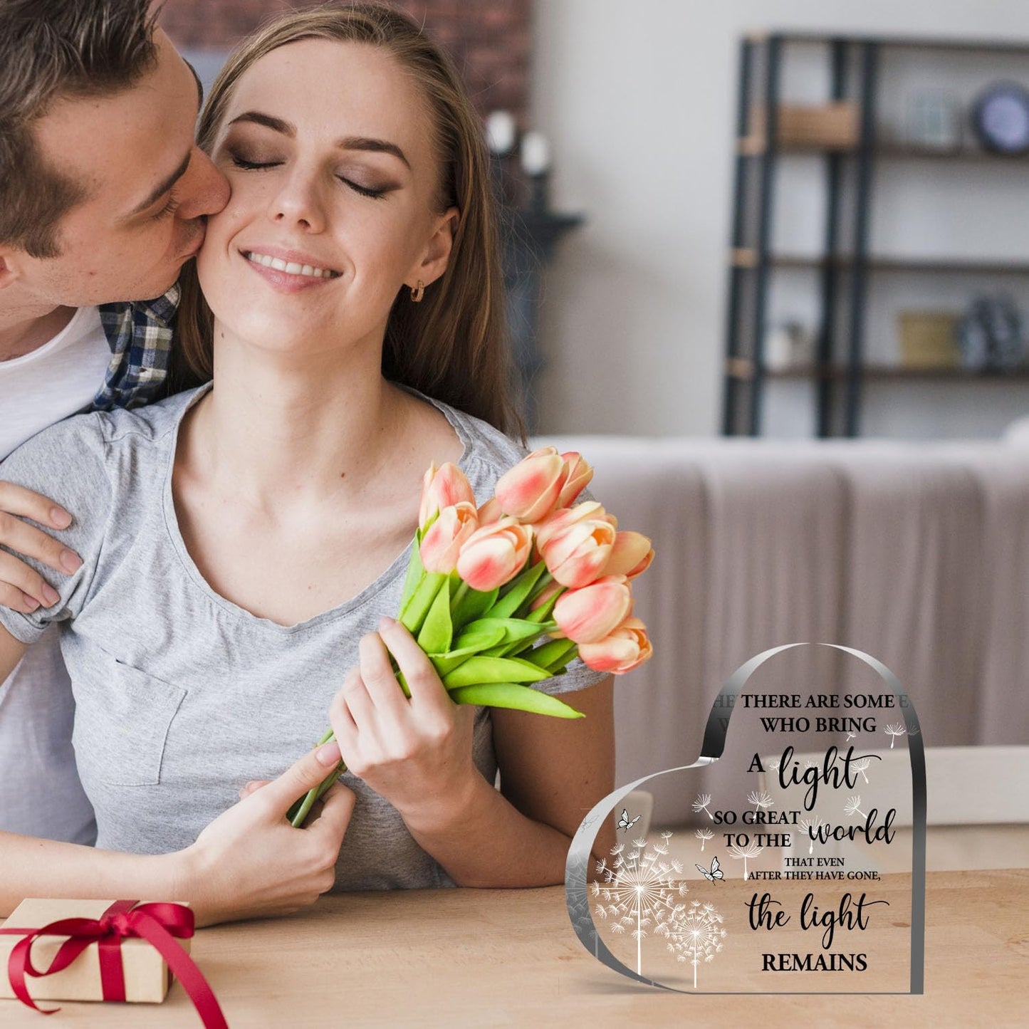 In Memory of Loved One Acrylic Heart Plaque - Memorial & Funeral Remembrance Decor Ornament Sign for Women, Men & Family - Bereavement Condolences Grief Gift