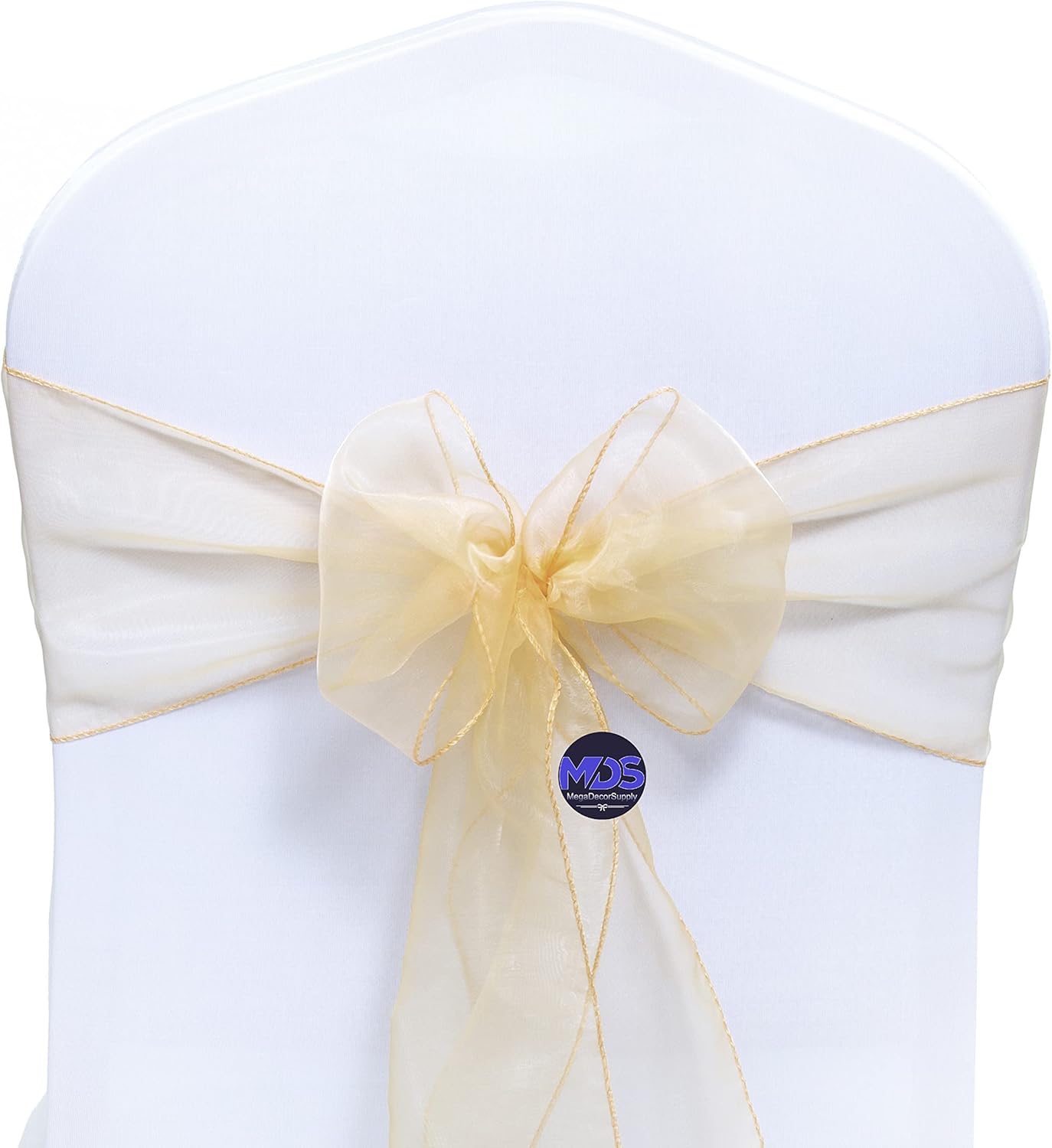 MDS Pack of 150 PCS Organza Chair Sashes Wider Dining Chair Bows Ribbon Tie Back for Wedding Party Birthday Bridal Shower Reception Event Banquet Home Chair Cover Decoration - Beige