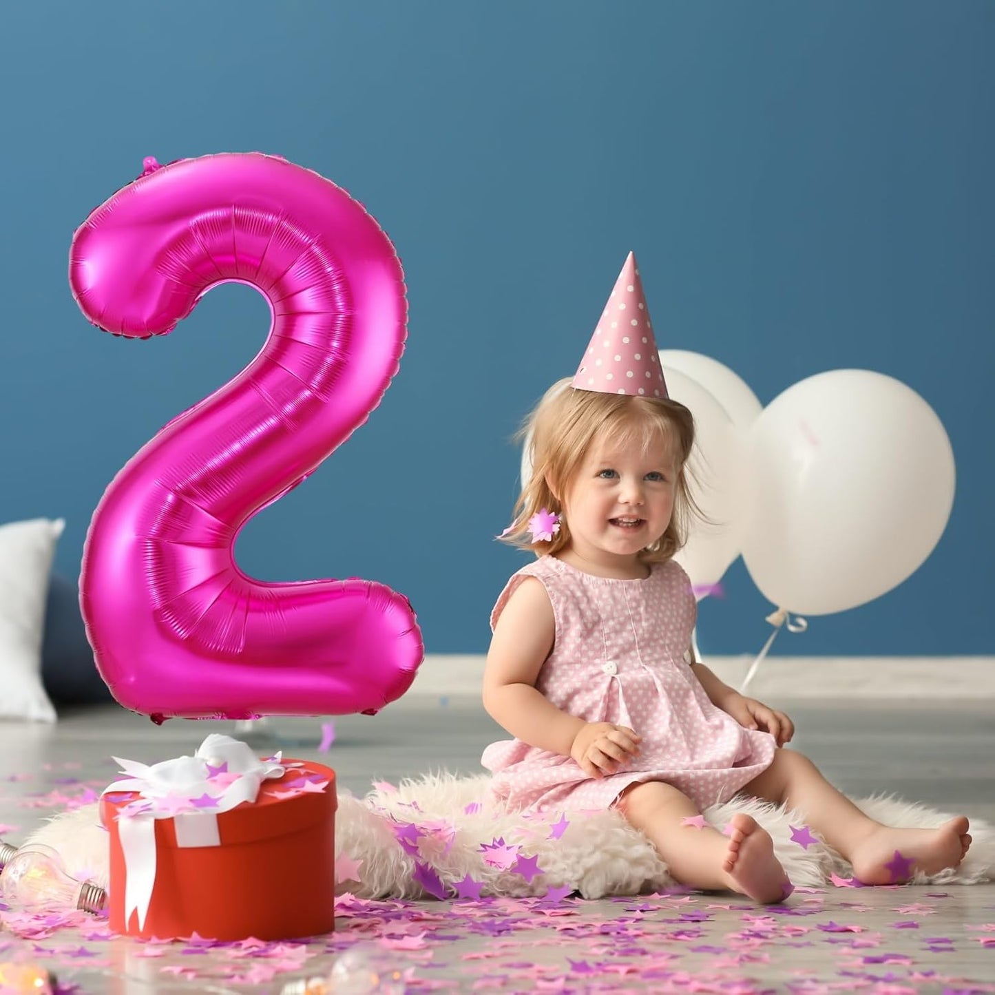 Hot Pink 2 Balloon,40 Inch Number 2 Balloon,2 Birthday Balloon Decorations, Foil Mylar Helium 2 Balloon Number for Birthday Party Decorations