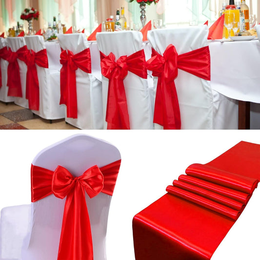 50 PCS Satin Chair Sashes Bows Decorative Universal Chair Cover Chair Ribbon Bows Ties Back Sash for Wedding Party Ceremony Reception Hotel Event Banquet Restaurant Home Kitchen Decor(7 x108inch,Red)