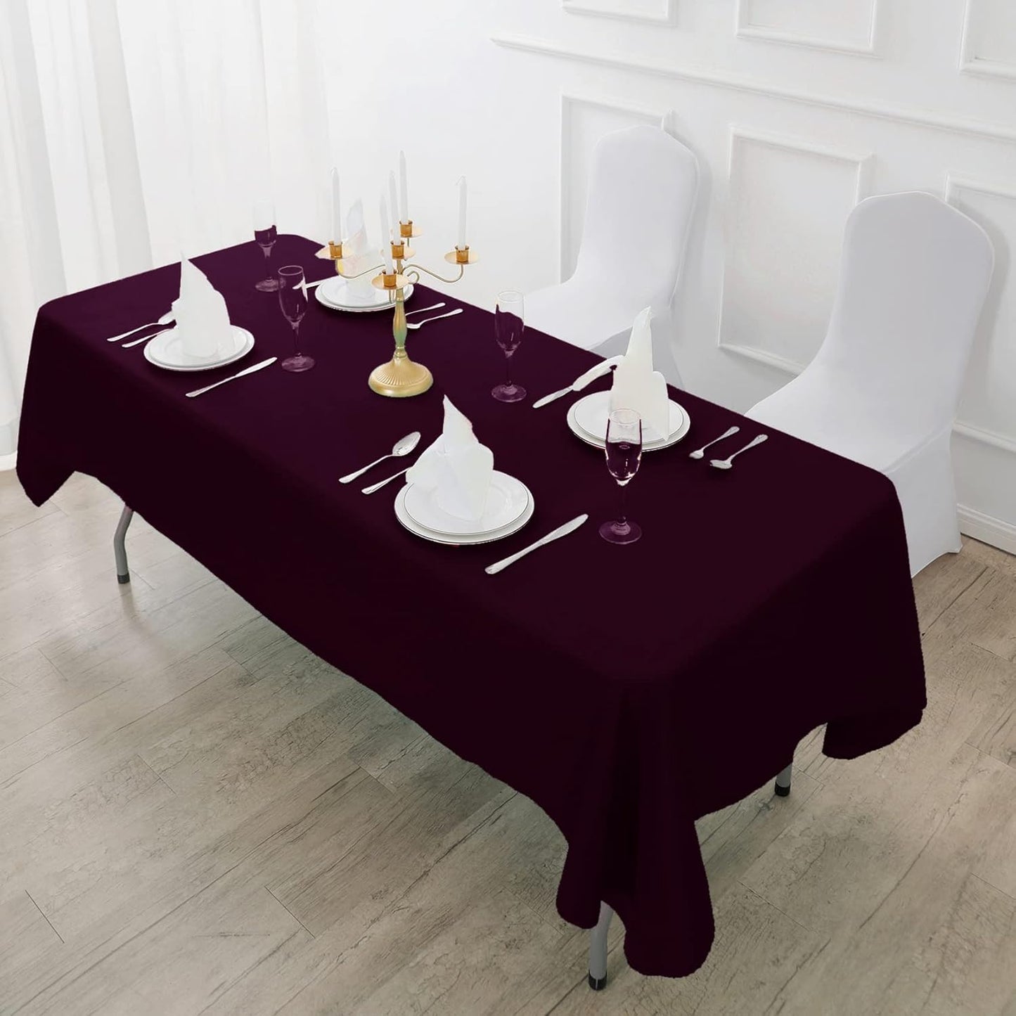 Fokitut 2 Pack Waterproof Rectangle Tablecloth, 60x120 Inch,Stain Resistant and Wrinkle Polyester Table Cloth, Fabric Table Cover for Kitchen Dining, Wedding, Party, Holiday Dinner-Eggplant
