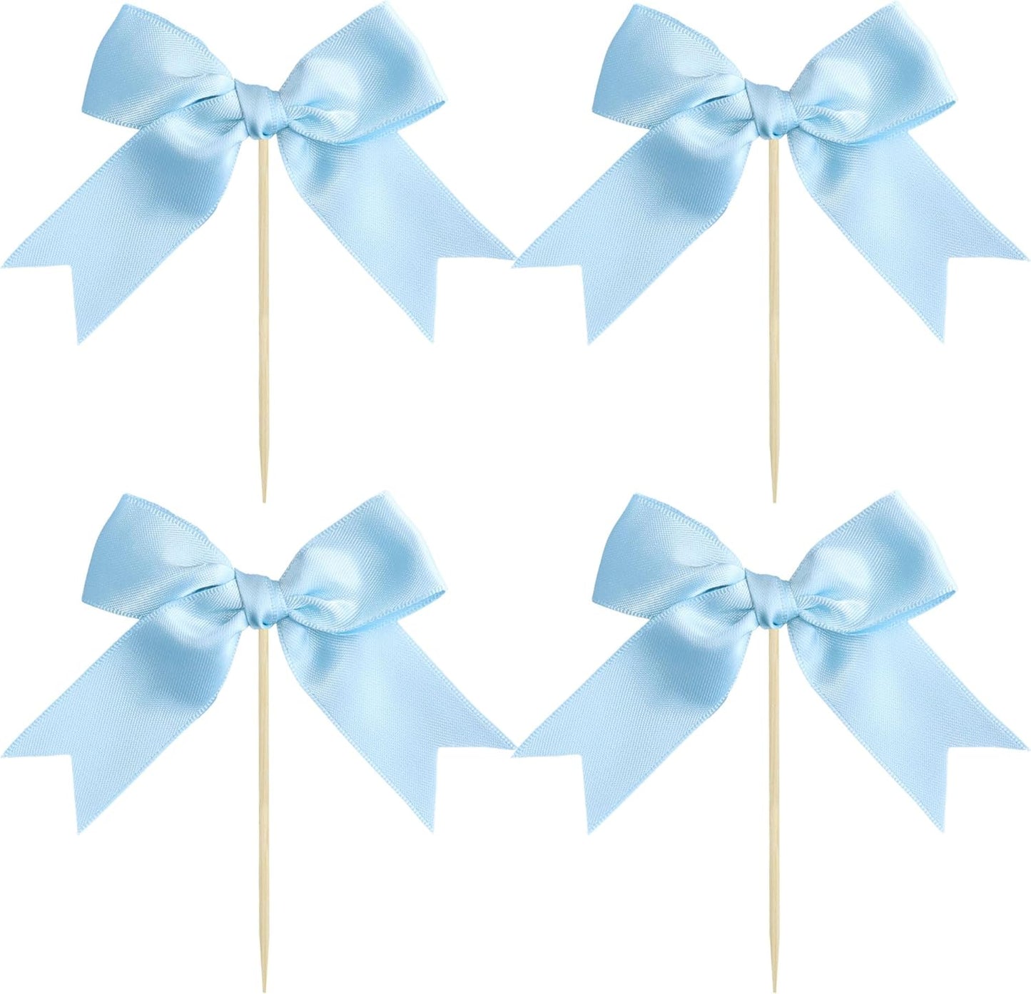 Gyufise 24Pcs Bow Cupcake Toppers Coquette Bow Girls Birthday Cake Decorations Bowknot Cake Toppers Bowknot Cupcake Picks for Baby Shower Birthday Wedding Bridal Engagement Party Supplies Lake Blue