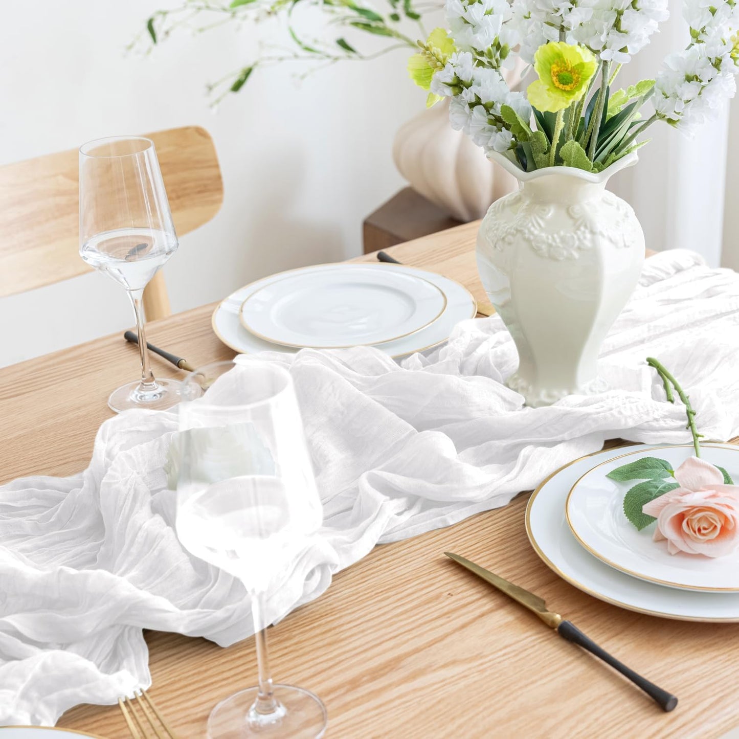 Asee'm 6pcs Cheesecloth Table Runner 120 Inches Long Ivory Boho Gauze Cheese Cloth Runner 10FT Rustic Sheer Table Runners for Christmas Wedding Party Baby Shower Spring Easter Decoration
