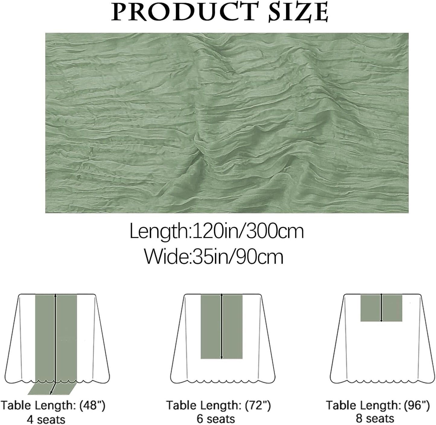 16PCS Sage Green Cheesecloth Boho Gauze Table Runner - 35x120Inch, Long, Rustic, Sheer for Wedding Party, Bridal Shower, Baby Table Decor