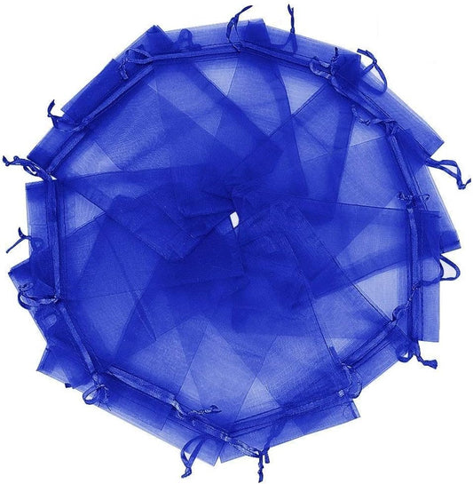 Wudygirl 100pcs 5X7 Blue Organza Bags with Drawstring Jewelry Lipstick Cosmetics Pouches Baby Shower Party Wedding Favor Candy Bags(Blue 5X7)
