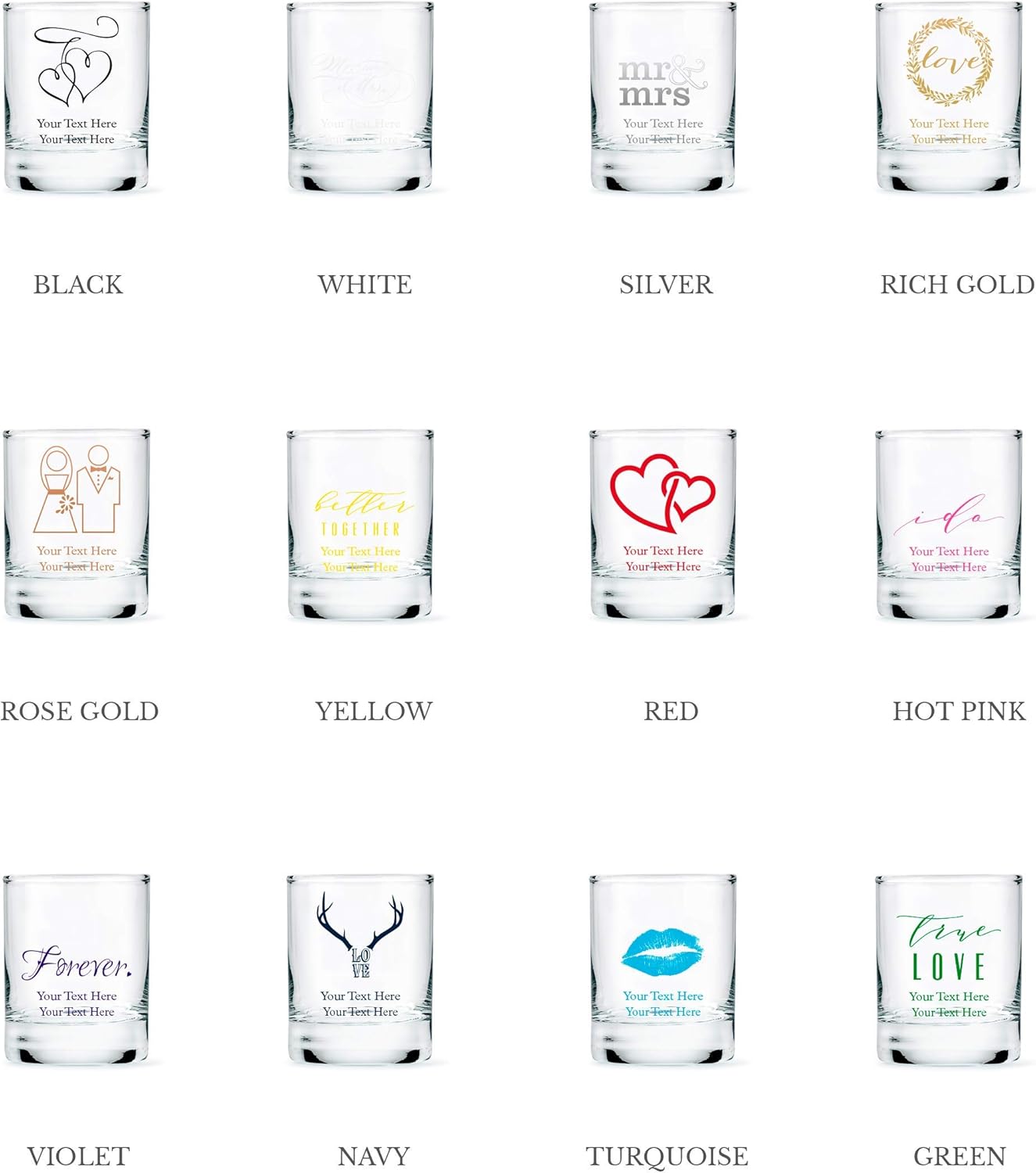 WEDDINGSTAR Personalized 2.75oz Shot Glass Customizable Full Color Print - 96 pack