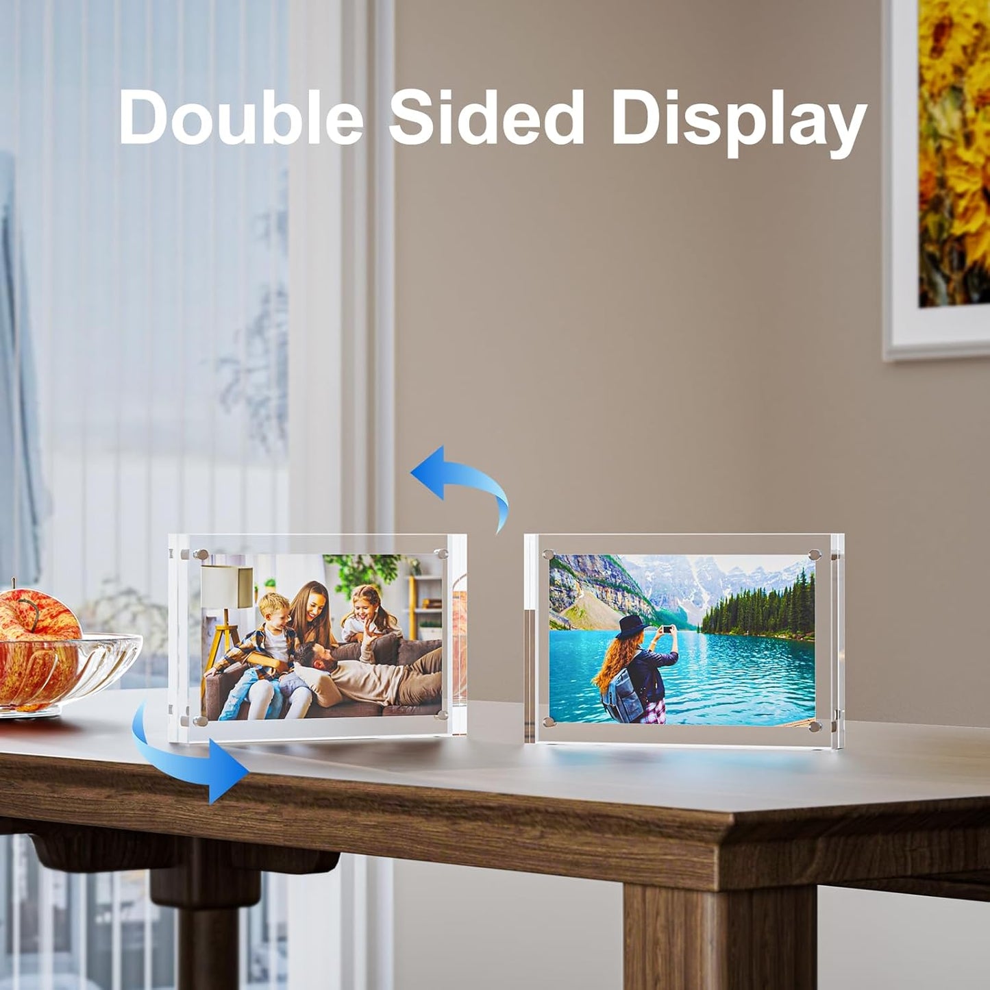 5 Pack 4x6 Acrylic Picture Frames - 20% Thicker Double Sided Magnetic Frame with UV Protection - Freestanding Clear Frameless Display for Tabletops - Modern Photo Frame Set for Home & Office Decor