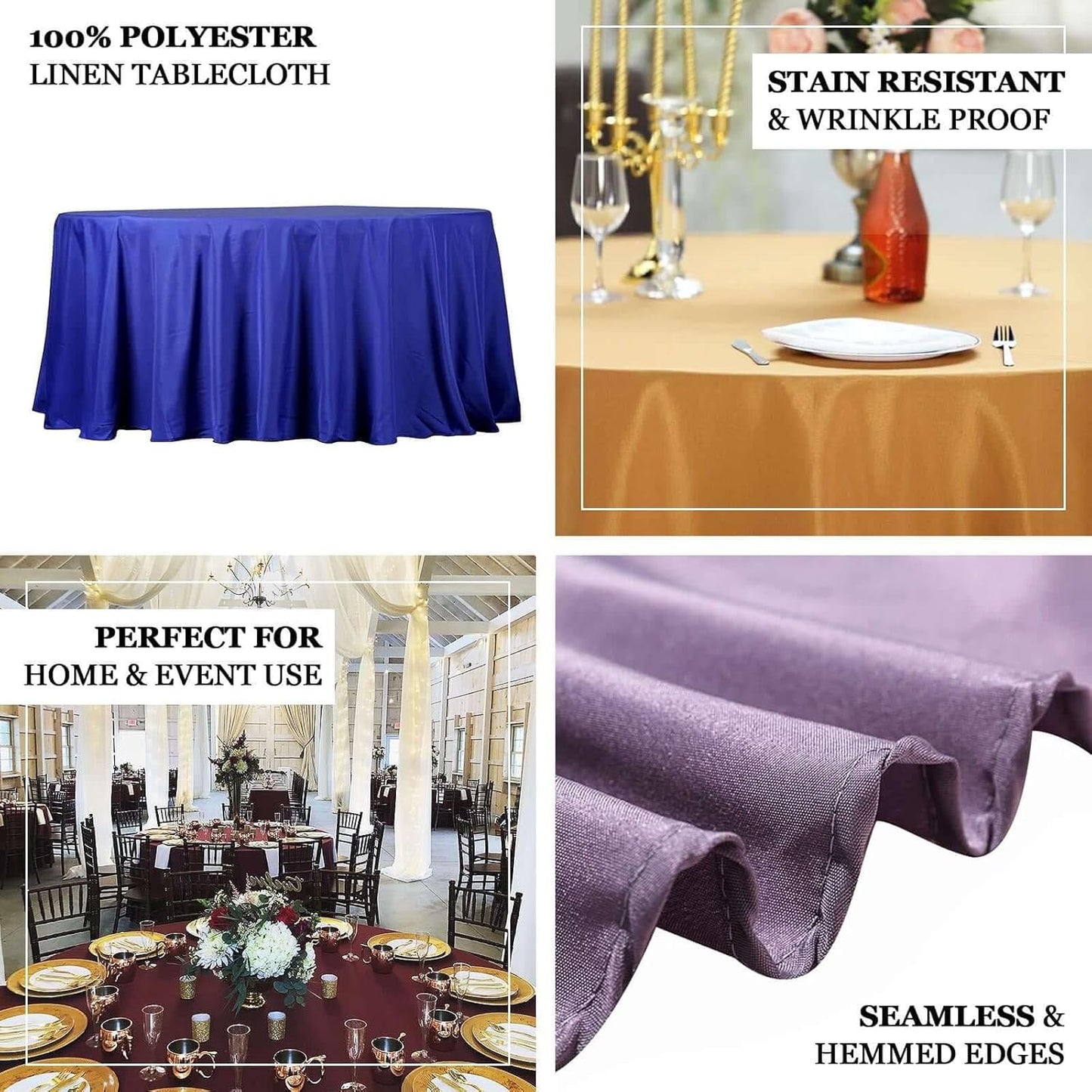 Efavormart Round Tablecloth, 132 Inch Stain & Wrinkle Resistant Washable Table Cloth, Decorative Polyester Fabric Table Cover for Banquet, Wedding, Dining- Amethyst