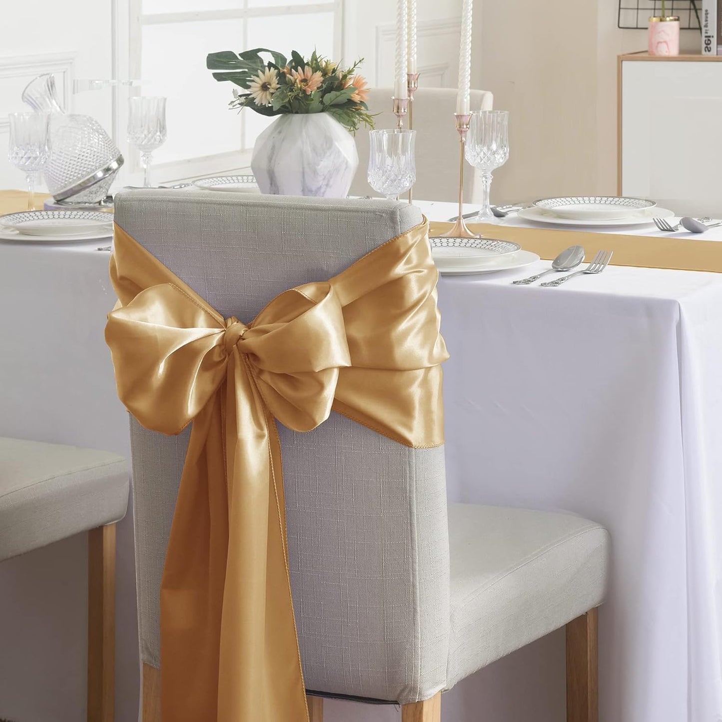 12Pack Table Runner 12 x 108 Inches Satin Silk Table Runner for Wedding, Birthday Party, Banquets, Graduations Decoration, fit Rectange and Round Table-Champagne