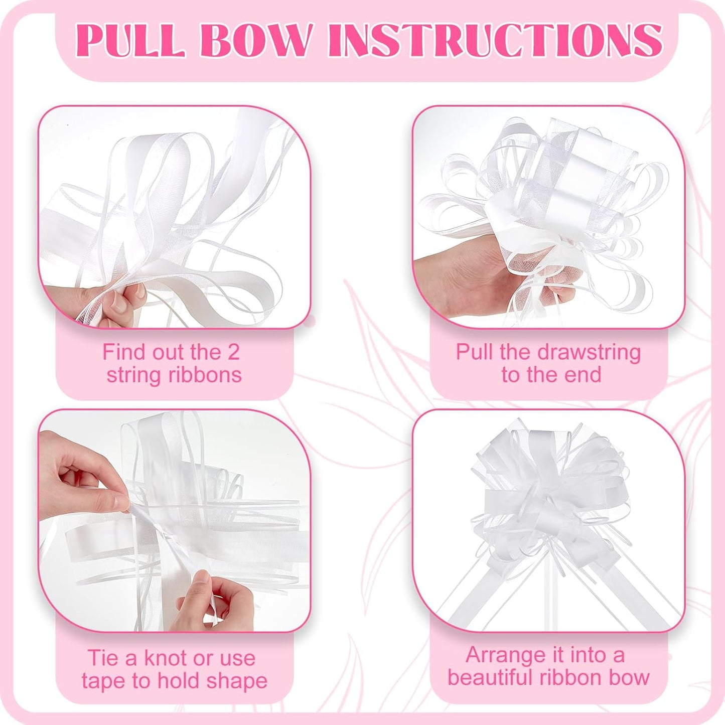 Riceshoot 24 Pcs Wedding Pew Bows with Yarn, Wedding Aisle Decorations for Church Chair Bench, Big Pull Bows for Gift Wrapping Bridal Shower Reception Birthday Anniversary Car Decor