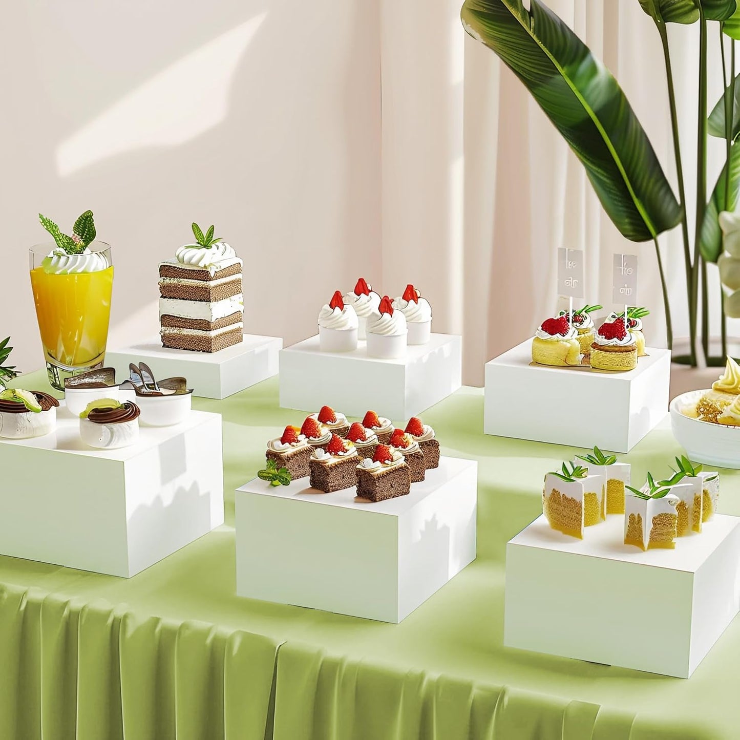 6Pcs Buffet Risers, Food Risers for Buffet Table, Acrylic Cube Display Risers with Hollow Bottom, Food Display Stand for Party Jewelry Dessert Figures (Size 5.5",6",6.5",7",7.5",8")