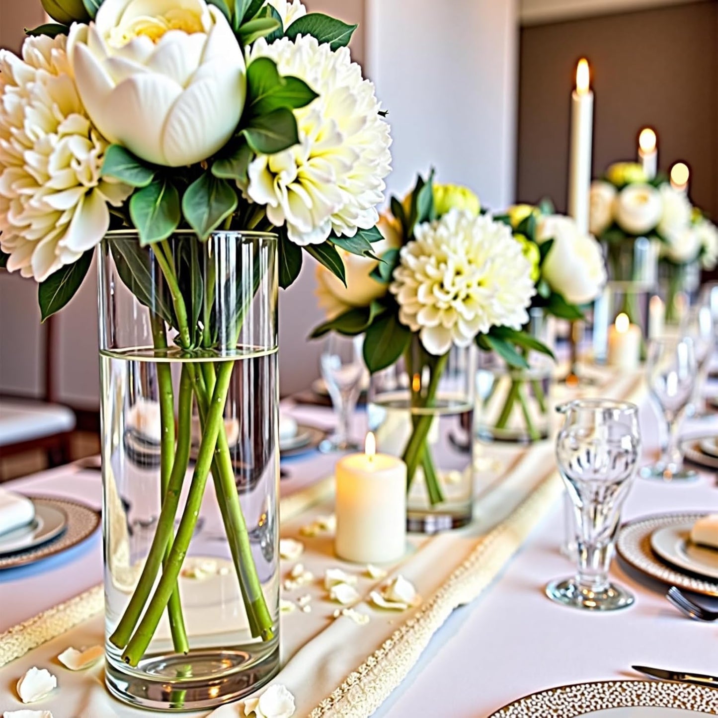 8 Clear Glass Cylinder Vases for Centerpieces - Different Sizes Floating Candle Vases Holder -4", 6", 8",10" Hight Perfect for Weddings and Events