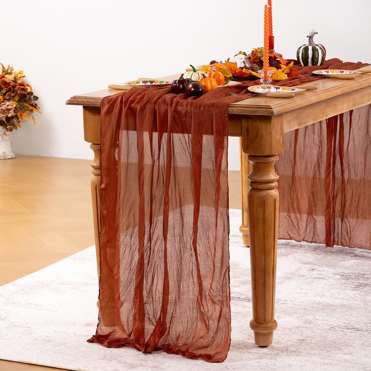 Terracotta Cheesecloth Table Runner 12 Pack Fall Burnt Orange Cheese Cloth Table Runners 120 Inches Rust Thanksgiving Fall Table Decorations for Friendsgiving Wedding Bridal Baby Shower Party