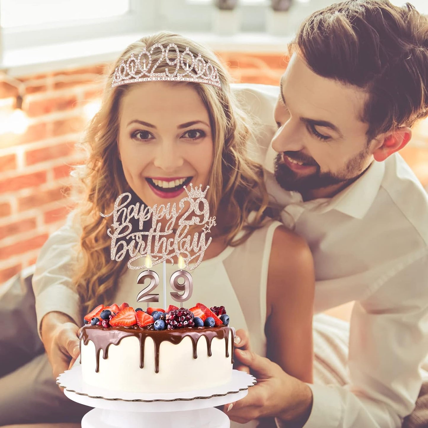 29th Birthday Decorations for Women Including Birthday Sash, Tiara, Numeral Candles and Cake Topper, 29 Year Old Gifts for Women, Rose Gold Party Decor Supplies