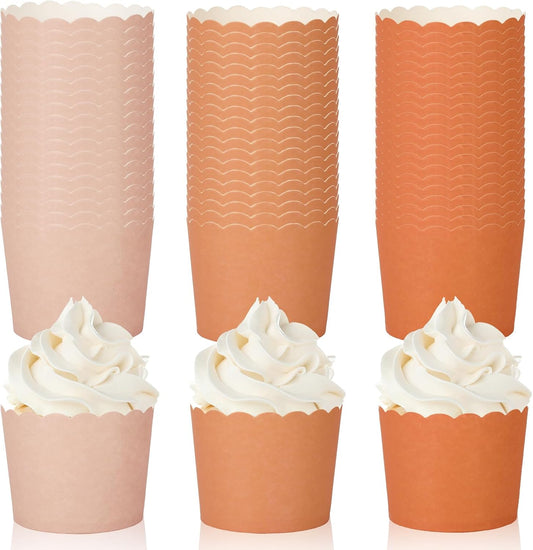 Whaline 120Pcs Orange Paper Baking Cups Scalloped Edge Cupcake Wrappers Gradient Orange Cupcake Muffin Cases for Fall Thanksgiving Party, 3 Colors