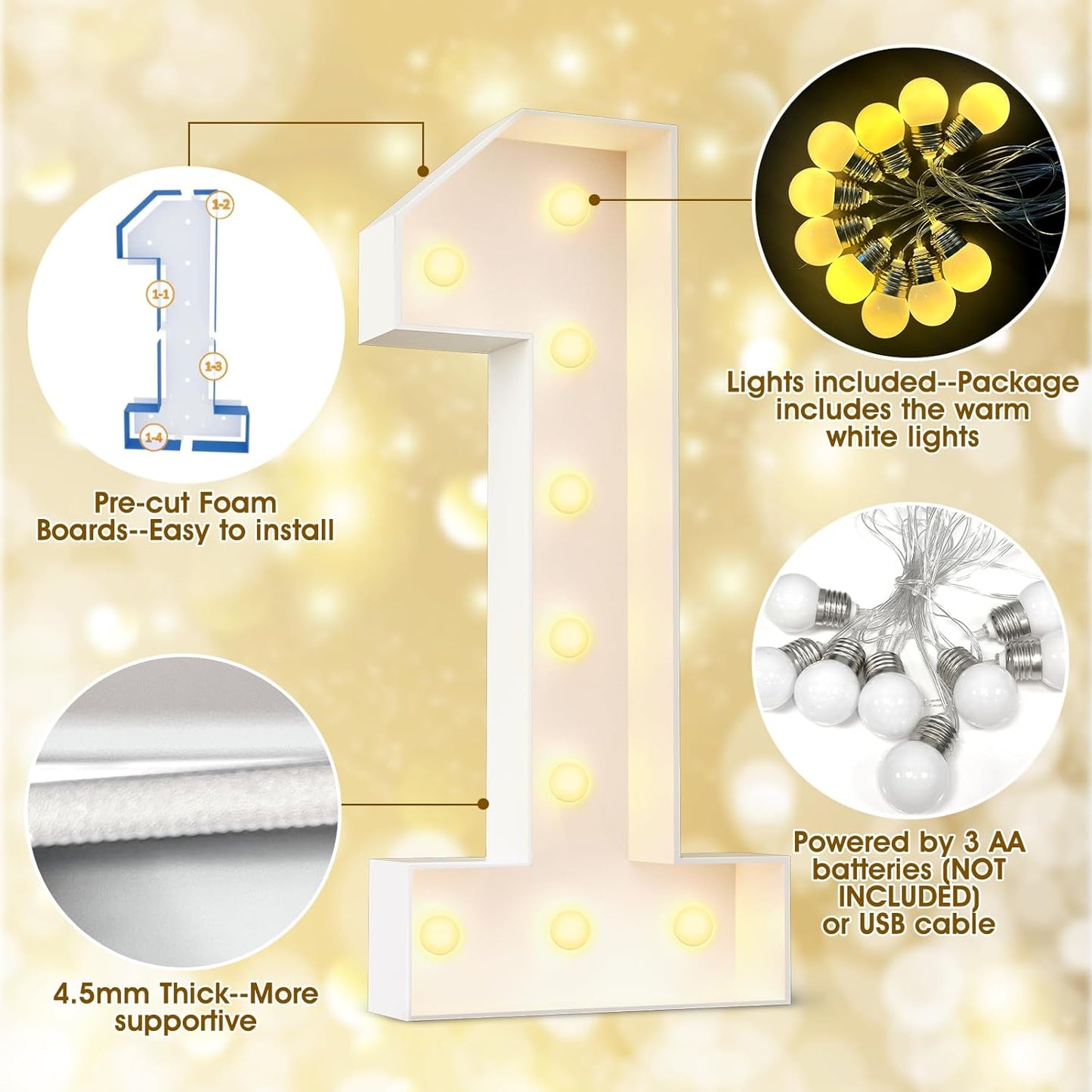 Ledido 4FT Marquee Light Up Numbers Large Light Up Letters for Party Decoration, Marquee Numbers for 8th 18th Birthday Anniversary, Pre-cut Foam Board Assembly Required Number 8