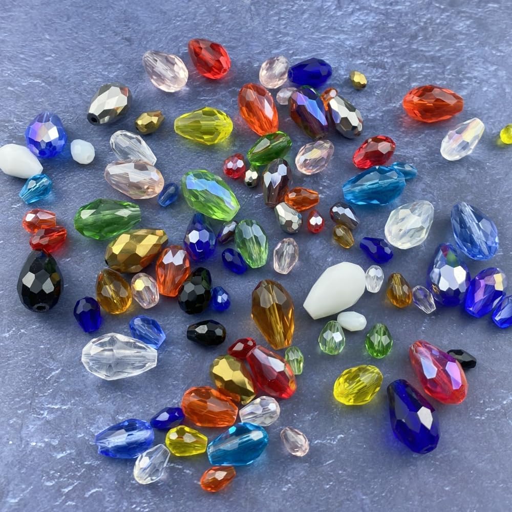 200pcs 4x6mm Teardrop Crystal Glass Beads Vertical Hole Faceted Glass Teardrop Spacer Beads for Bracelets Necklace Earring DIY Jewelry Making Craft(Lake Blue)
