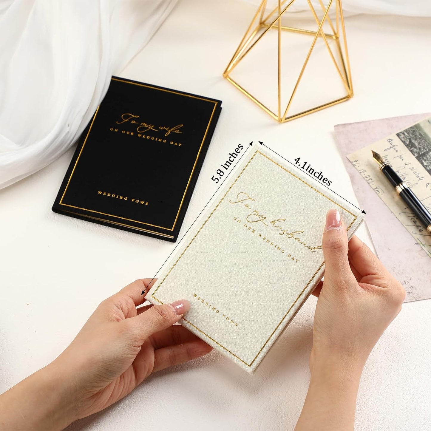 2 Pcs Wedding Vow Books His and Her to Husband Wife Wedding Must Have Registry Ideas Gold Foil Lined Page Premium Engagement Gift for Guest Groom Newly Engaged Couple(Black-White)