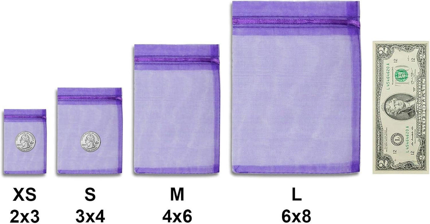 TheDisplayGuys 48-Pack 2" x 2-3/4" Purple Sheer Organza Gift Bags with Drawstring, Goodie Bags for Jewelry, Candy Bags, Treat Bags, Wedding Favors Small Mesh Bags