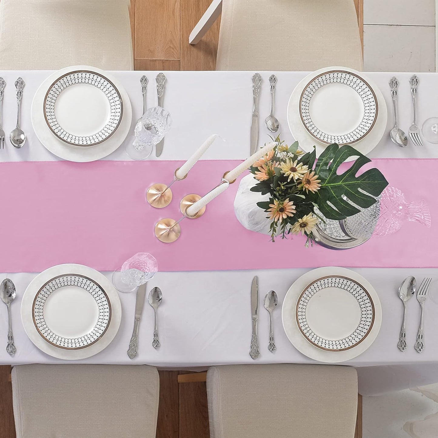 6Pack Table Runner 12 x 108 Inches Satin Silk Table Runner for Wedding, Birthday Party, Banquets, Graduations Decoration, fit Rectange and Round Table-Pink