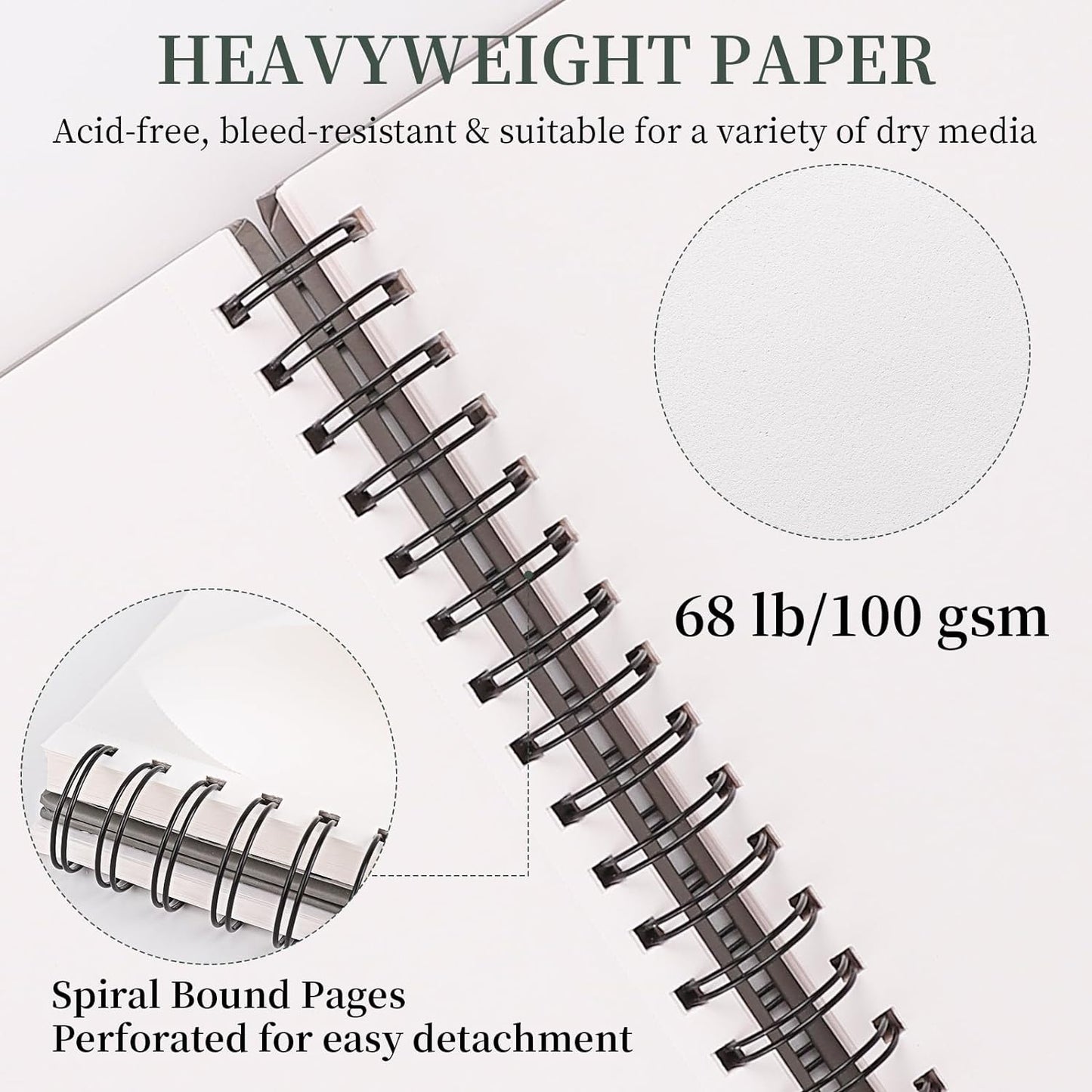 SuFly 9"x12" Drawing Paper, Pack of 2, 100 Sheets Each, Top Spiral Sketch Pad, 68lb/100gsm, White.