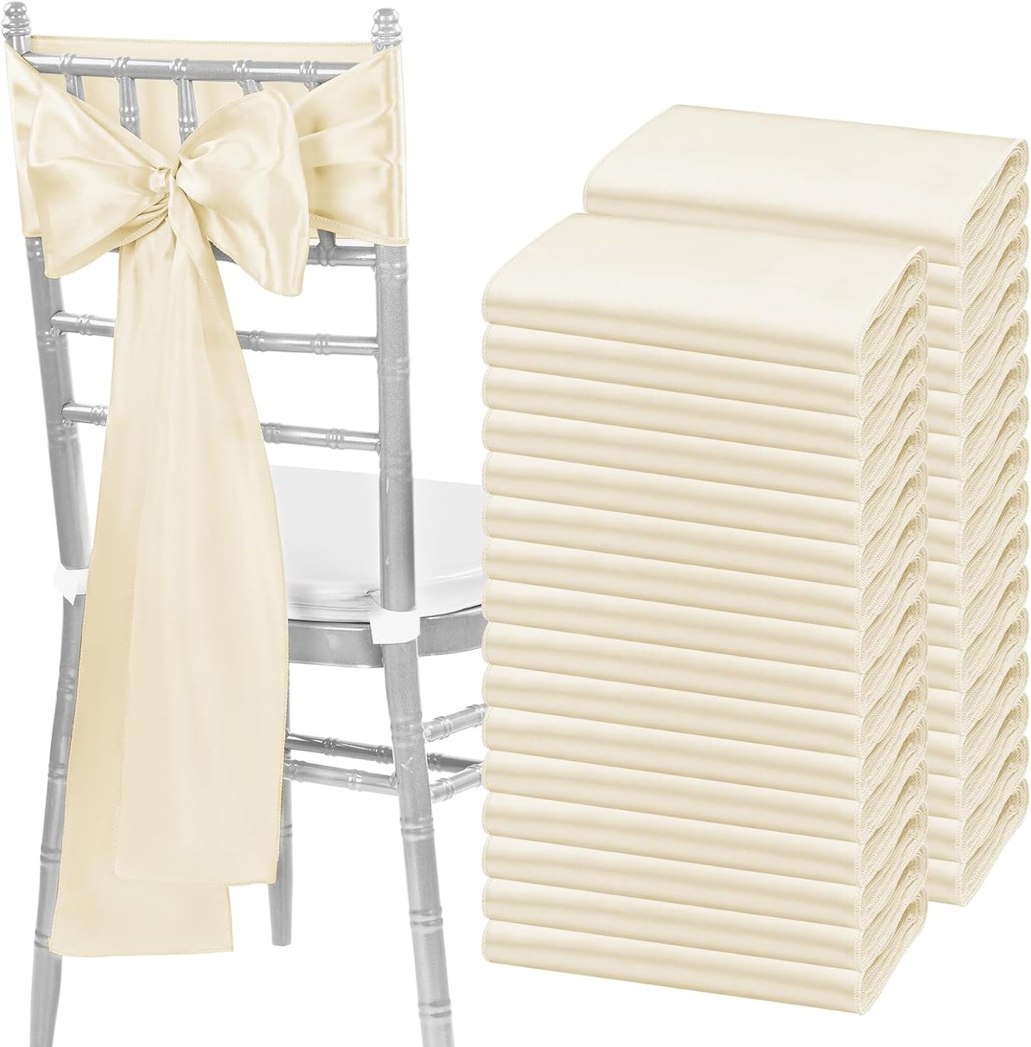 fani 120 PCS Ivory Satin Chair Sashes Bows Universal Chair Cover for Wedding Reception Restaurant Event Decoration Banquet,Party,Hotel Event Decorations (7 x 108 inch)