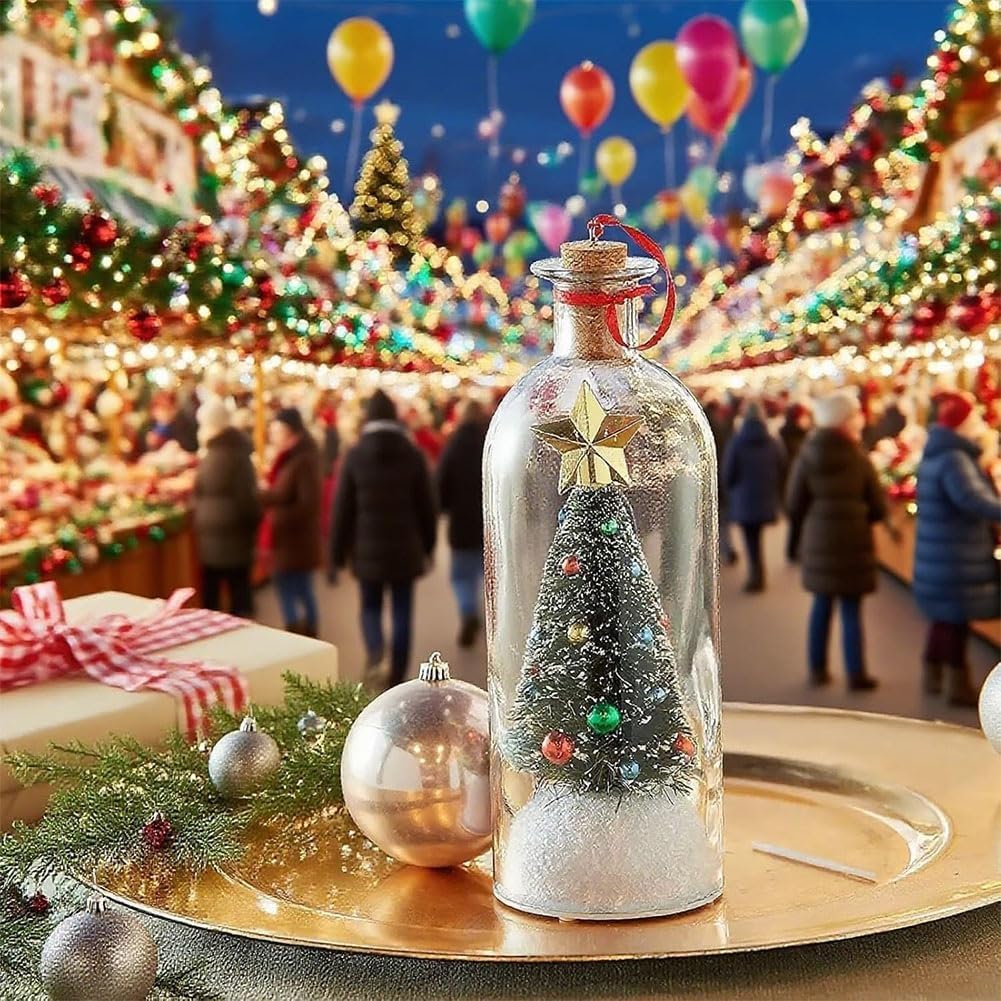 Christmas Tree Message in a Bottle, Recordable Christmas Tree Voice Message Bottle Ornament for Tabletop, Holiday Memories, Snowy Scene in Nostalgic Bottle, Christmas Trees Decoration Gift (1 pcs)