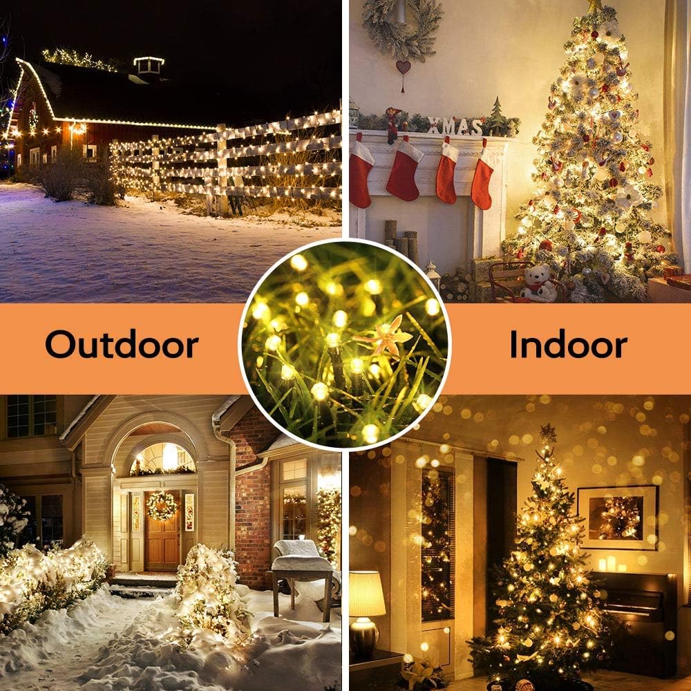 Toodour Solar Christmas Lights, 121ft 350 LED 8 Modes Outdoor Christmas String Lights, Waterproof Solar String Light for Xmas Tree, Fence, Holiday, Party, Balcony, Outdoo Xmas Decorations -Warm White