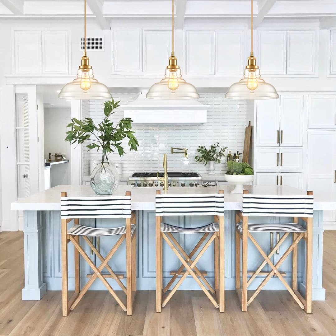 CLAXY Modern Gold Pendant Light Classic Glass Dome Kitchen Hanging Light Fixture-3 Pack