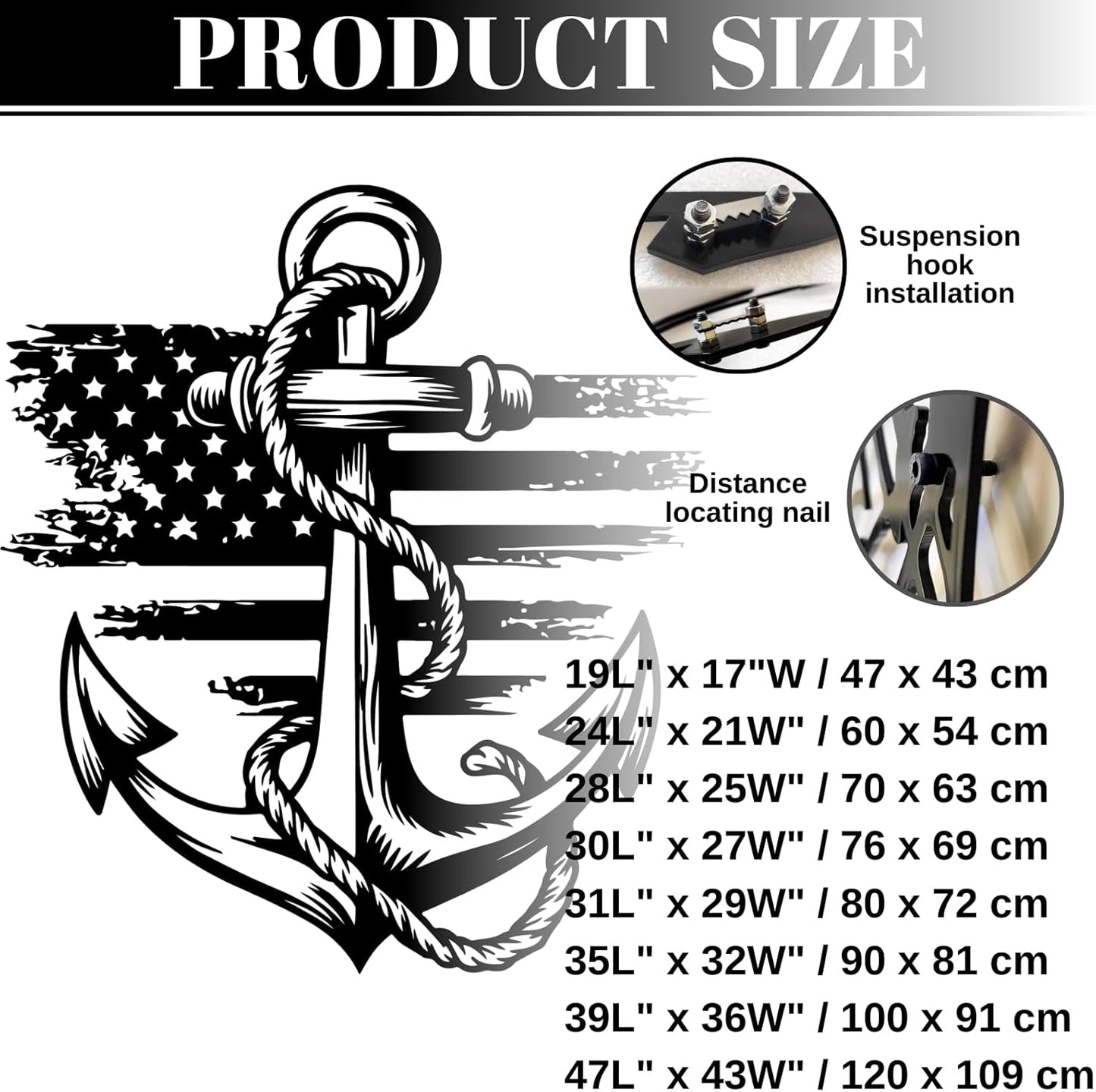lunwall Metal Anchor Wall Decor, Anchor Metal Sign, Metal Anchor Decor, Anchor Metal Wall Art, Metal Nautical Wall Decor, Metal Wall Decor Coastal, Anchor Wall Decor (white, 35L x 32W / 90 x 81 cm)