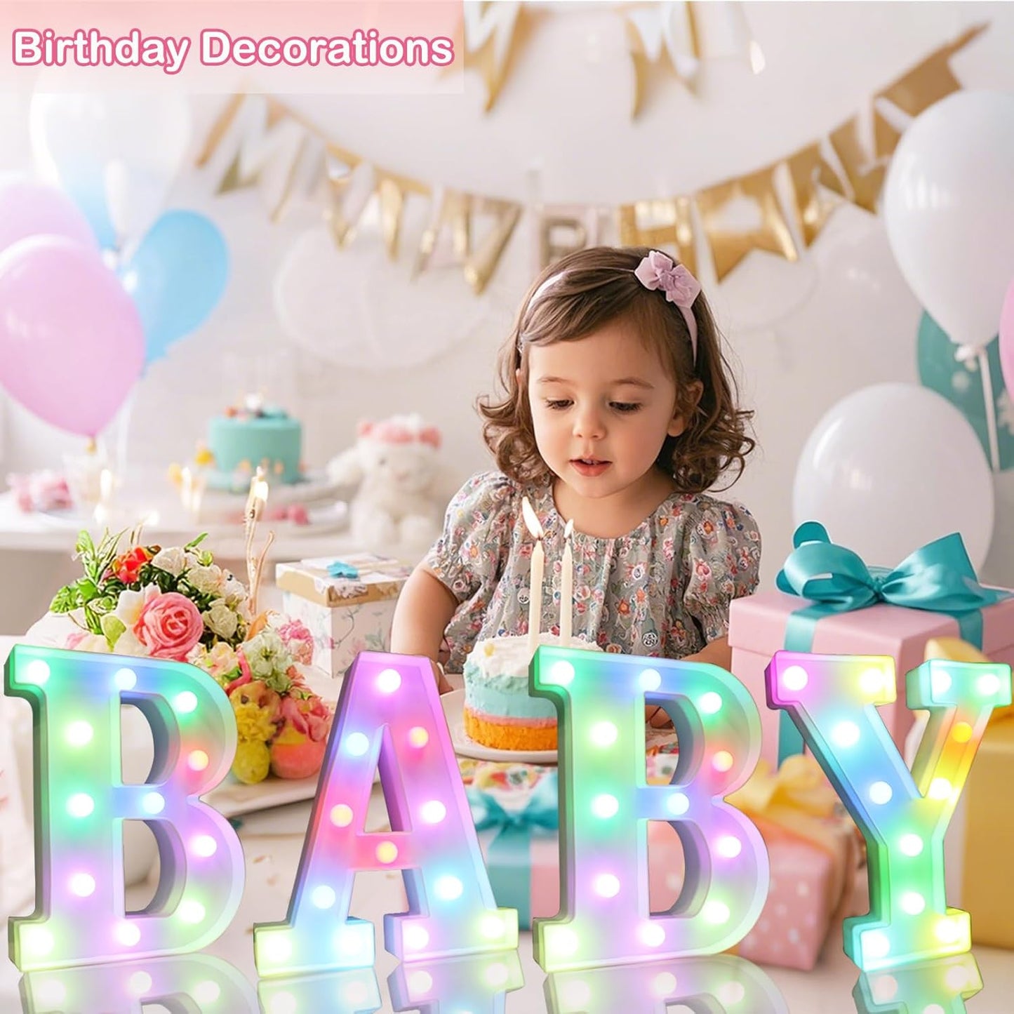 Light Up Colorful LED Marquee Letter lights, 18 Colors Changing Alphabet Letters Sign with Remote Timer for Night Light Girls Bedroom Wedding Birthday Party Lamp Christmas Home Bar Decor- Colorful &