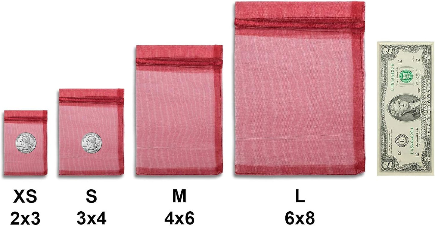 TheDisplayGuys 48-Pack 3x4 Maroon Sheer Organza Gift Bags with Drawstring, Jewelry Candy Treat Wedding Party Favors Mesh Pouch