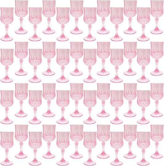 Plastic Wine Glasses，Plastic Goblets Vintage Style Cordial Drinking Glasses for Wedding Reception, Grand Event Party Supplies (48, Pink)