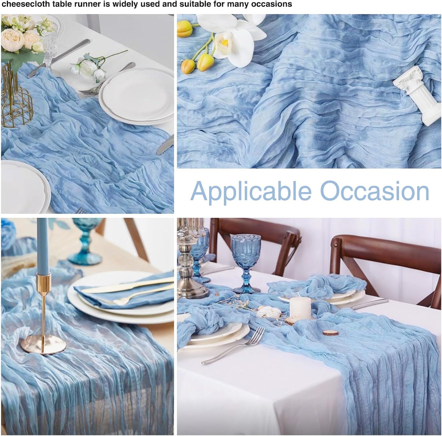 20 Pack Light Blue Cheesecloth Table Runner 17x108 Inch Boho Wrinkled Sheer Gauze Cheese Cloth Table Runner Bulk Decor for Wedding, Bridal Shower, Birthday Party