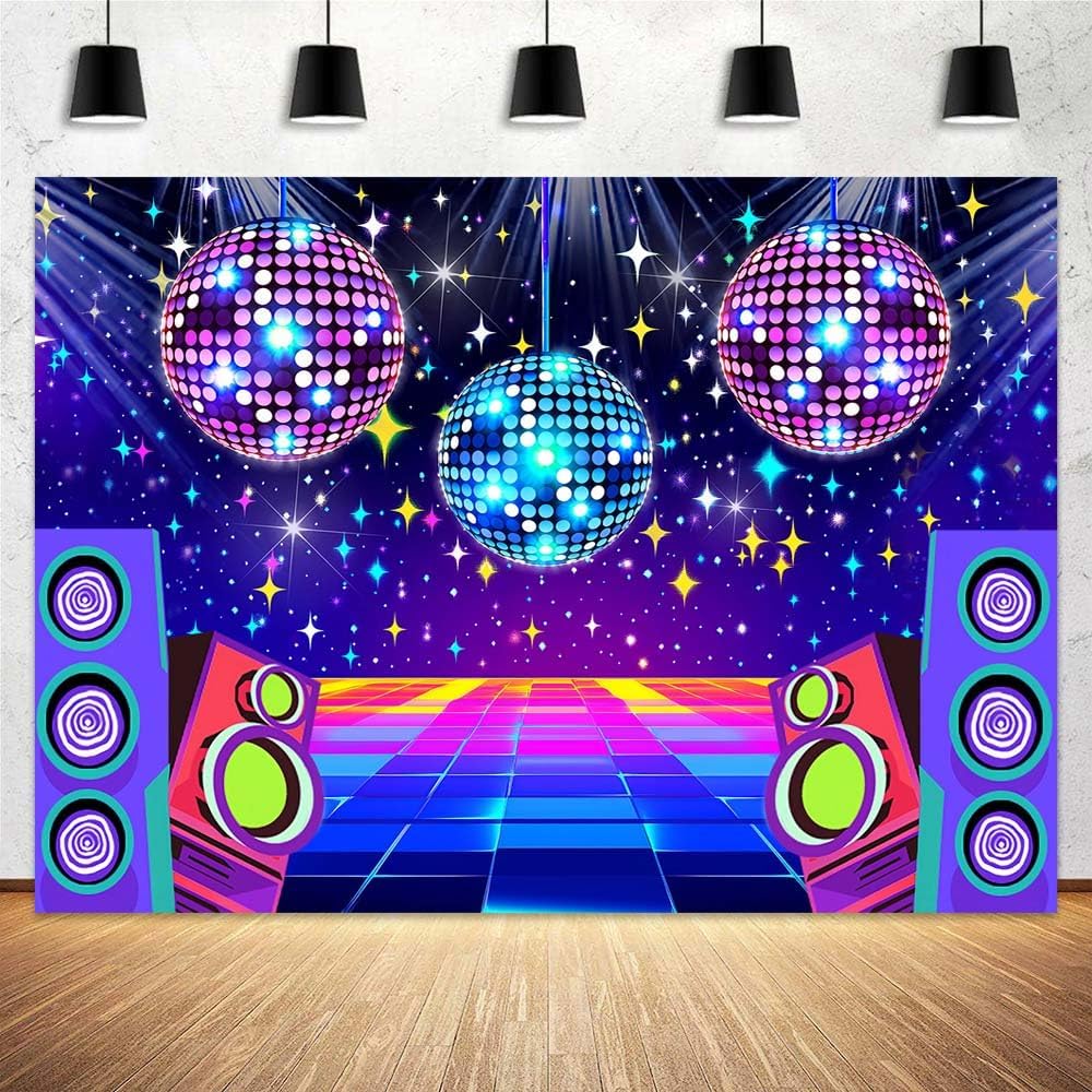 Dance Party Backdrop Retro 80s 90s Theme Stage Dance Ball Music Birthday Party Decoration DJ Photography Background 10 x 8 ft for Baby Shower Picture Photo Shoot Polyester Fabric,Multi2