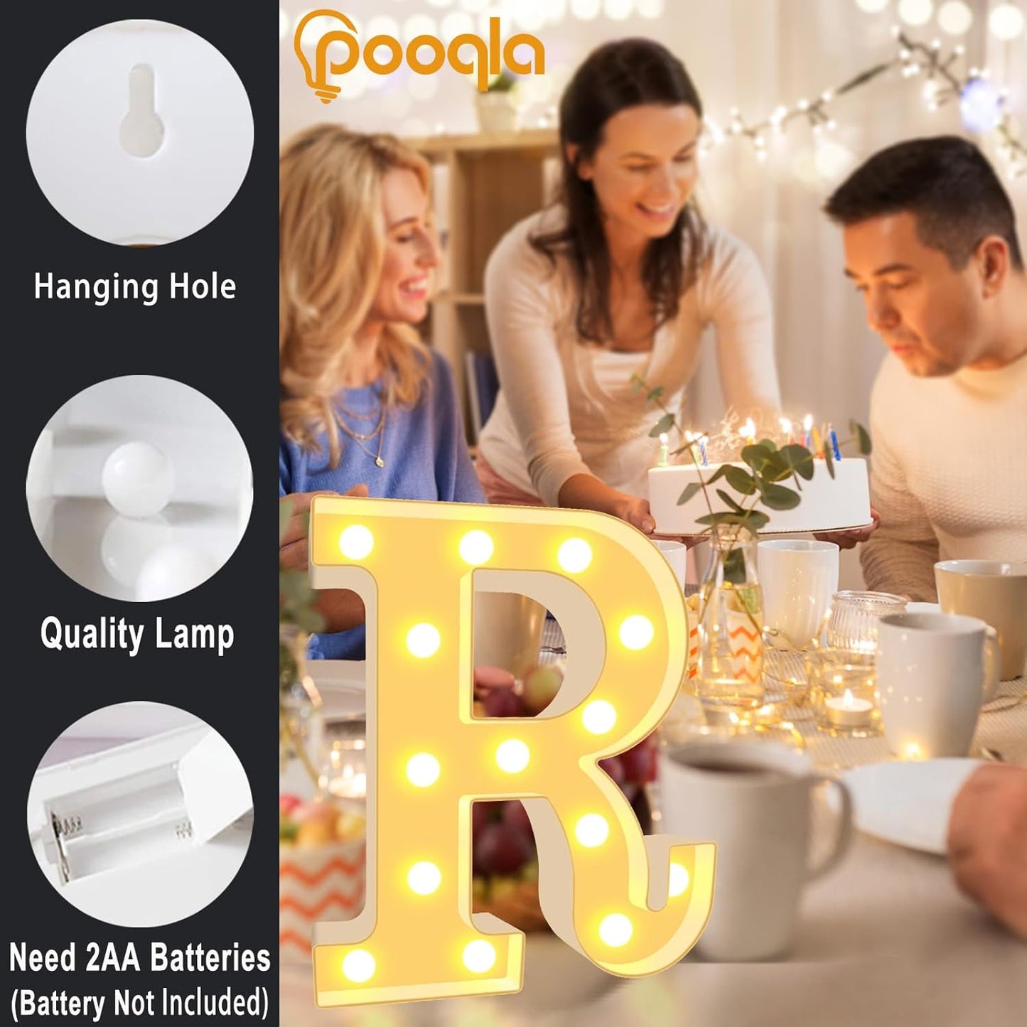 Pooqla LED Marquee Letter Lights, Warm White and Cool White Decorative Lighted Letters, Light Up Alphabet Letters for Boys Girls, Party, Wedding, Bar, Night Light, Birthday Decoration, Letter F