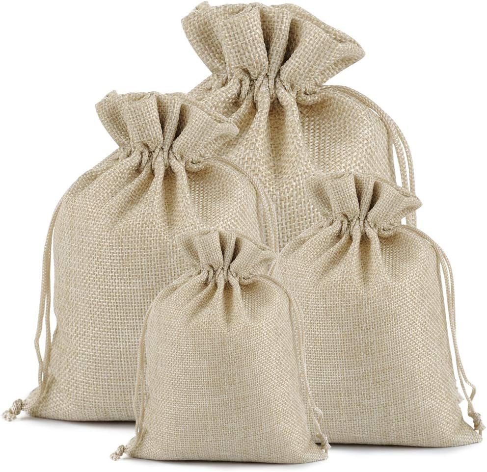 Lucky Monet 25/50/100PCS Burlap Gift Bags Wedding Hessian Jute Bags Linen Jewelry Pouches with Drawstring for Birthday, Party, Wedding Favors, Present, Art and DIY Craft (50Pcs, Cream, 3” x 4”)