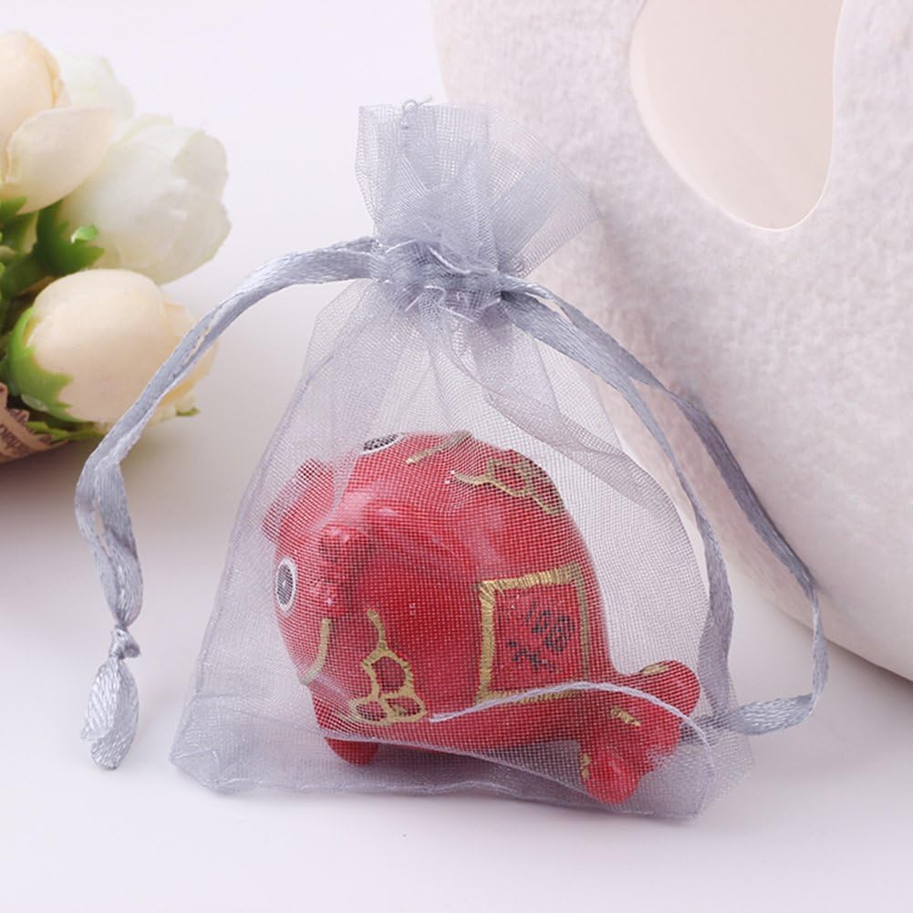 Wudygirl 100pcs Sheer Grey Organza Bags 5 x 7 Inch with Drawstring Transparent Jewelry Pouches Party Wedding Holidays Favor Seashell Candy Favor Bags(Grey 5x7'')