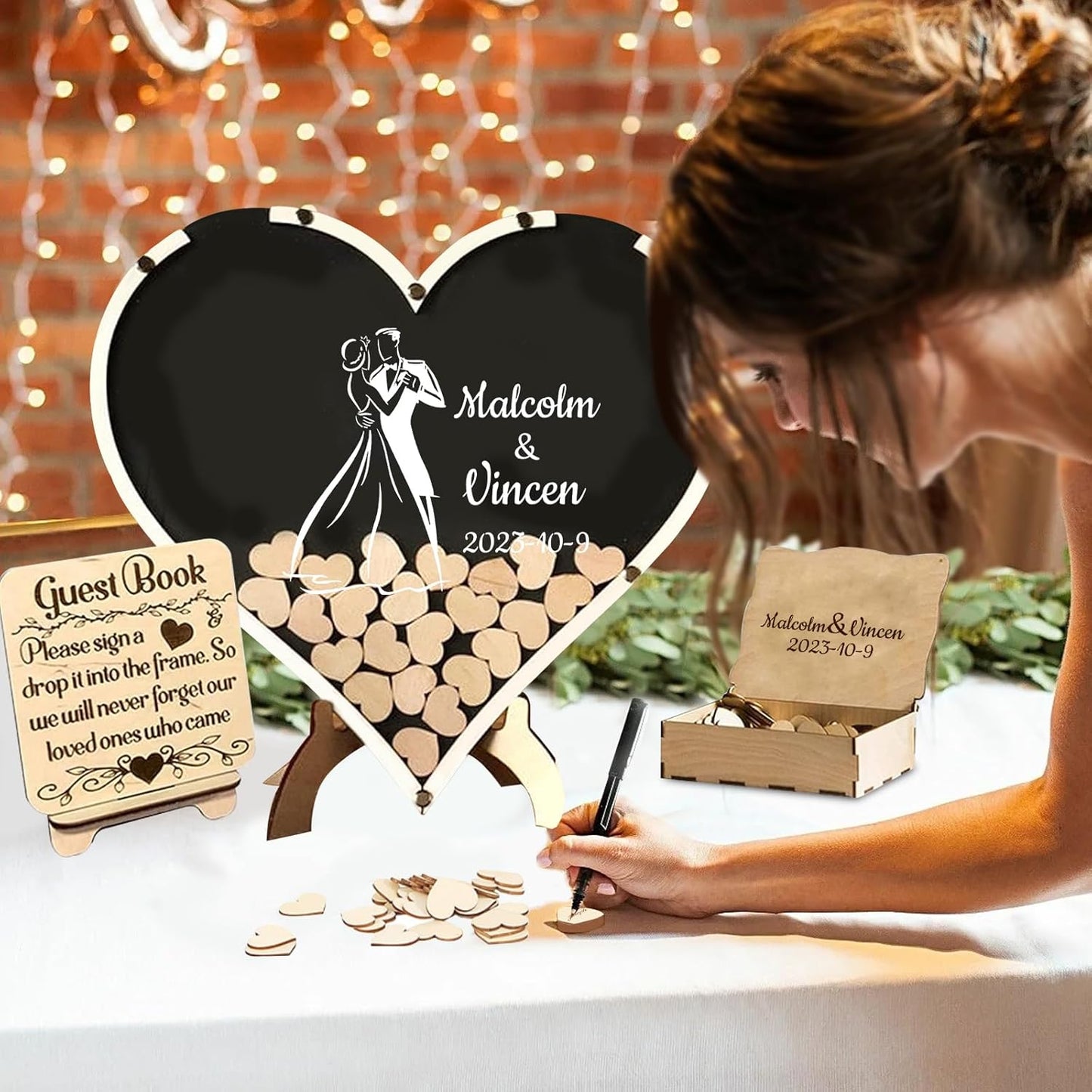 Personalized Wedding Guest Book Alternative Custom Name & Date Guestbook Sign Customized Guest Book Drop Box Decor for Wedding Anniversary Party Birthday(Style 11)