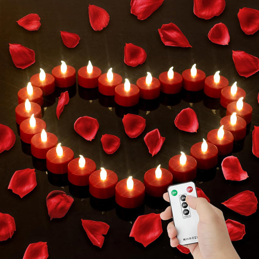 Tea Light Candles with Remote Control,Flickering Flameless LED Candle,Long Lasting 400+Hours,Battery Operated with Timer for Home Decoration Seasonal &Festival Celebration(12pcs Red)