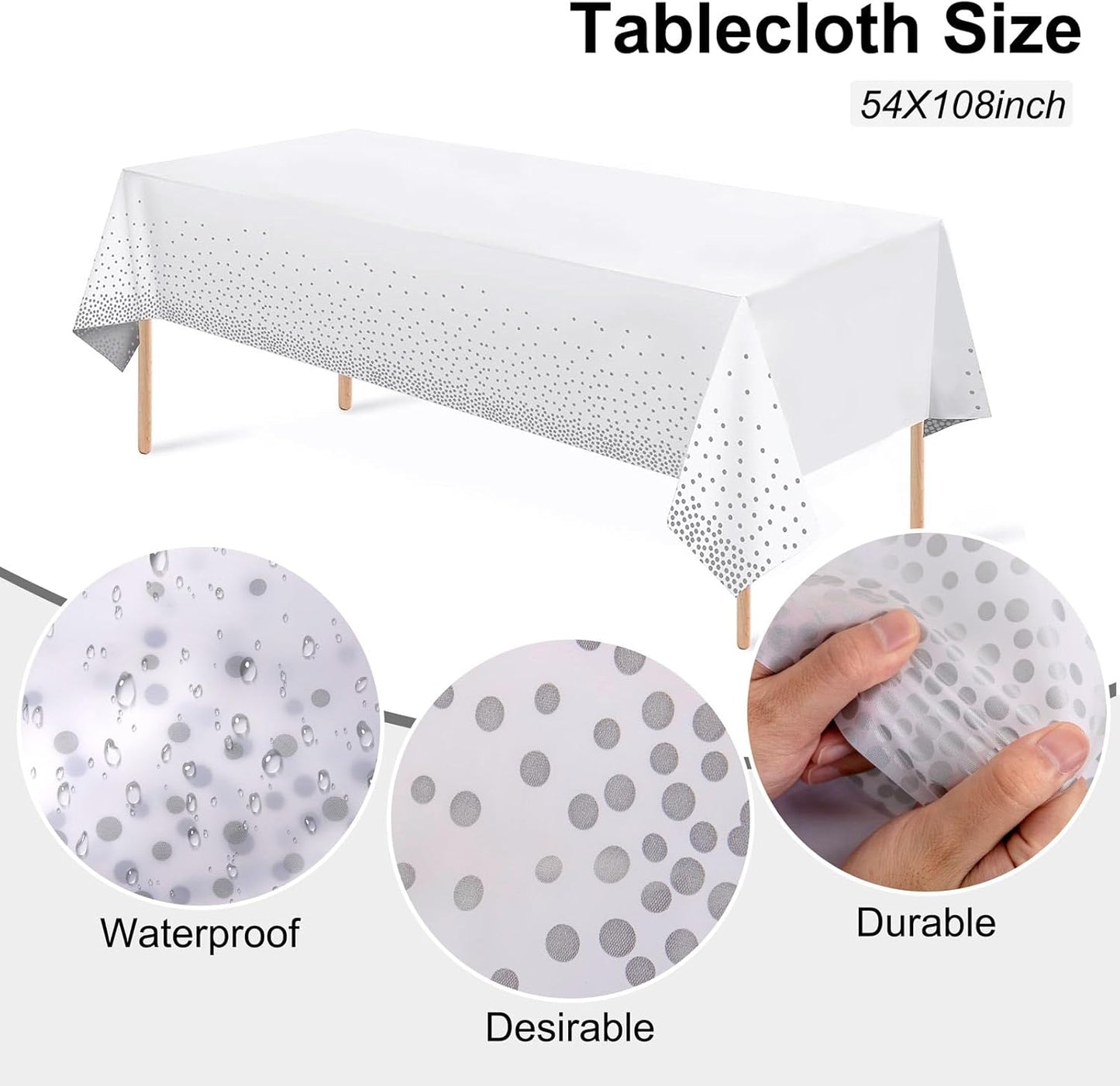 Festiva 176Pcs Silver Plastic Christmas Plates - Party Plates and Cups and Napkins Sets: 25Dinner Plates 25Dessert Plates 25Cups 25 Cutlery 25 Napkins 1Tablecloth for New Year Party&Wedding&Christmas