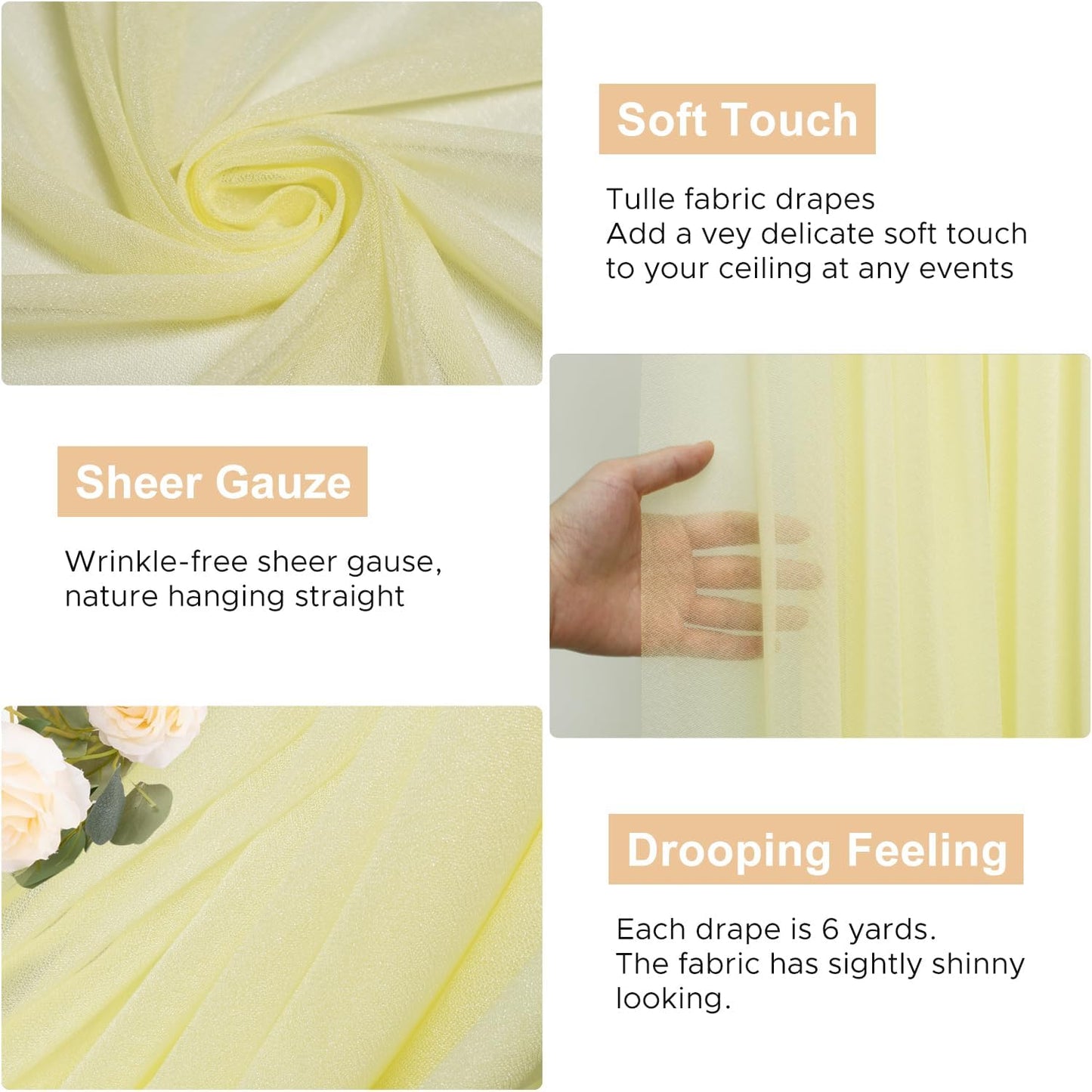 Wokceer Wedding Arch Draping Fabric 28.7" x 20FT Beige Sheer Drapes Backdrop for Wedding Ceremony, Birthday Party, Bridal Shower Decoration
