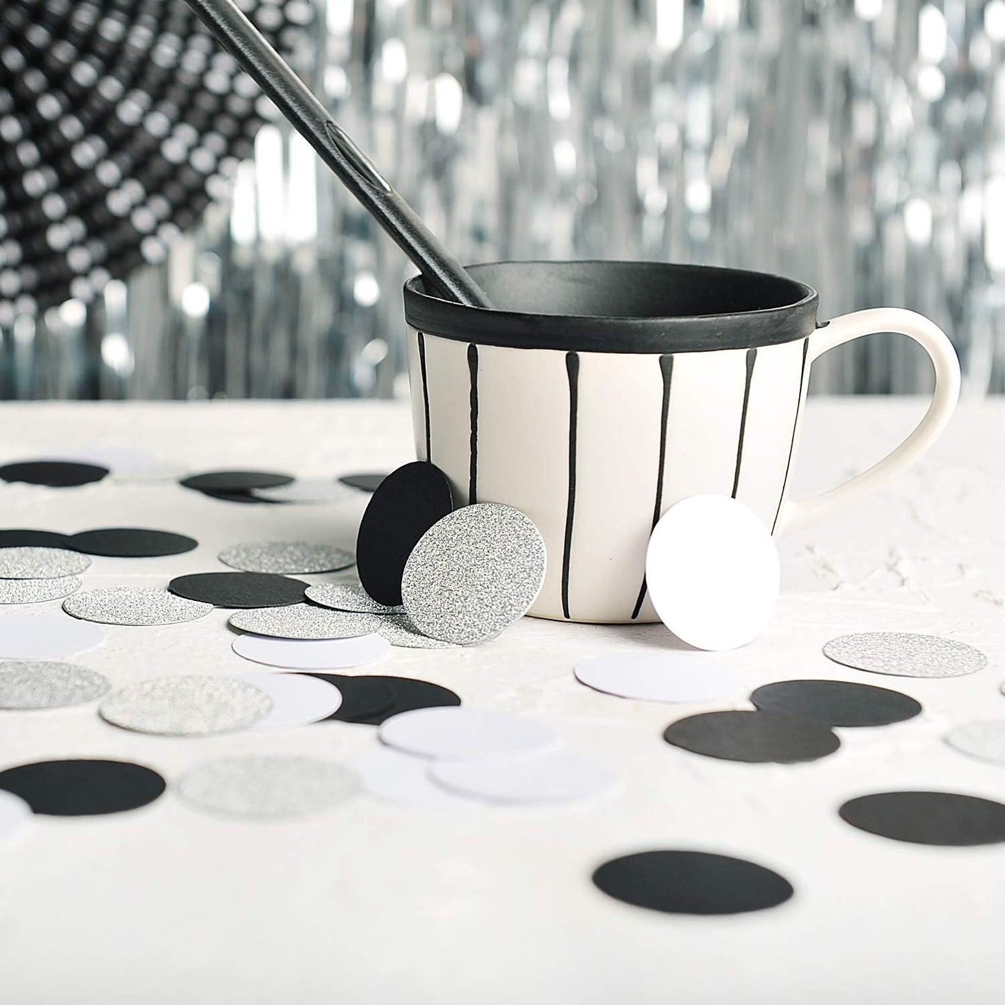 Glitter Confetti Circle Dots for Table Wedding Birthday Party Decoration, 1.2 inch in Diameter (silver glitter,black,white,200pc)
