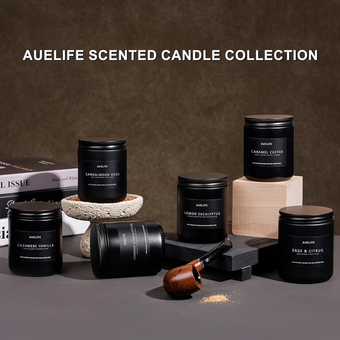Scented Candles Set | Men Candle Set, 4 Pack Candles for Home, Gifts for Men - Aromatherapy Gifts for Dad Fathers Day, Soy Candle Scent of Smoke & Vanilla/Rum Oak/Vintage Leather/Amber Patchouli