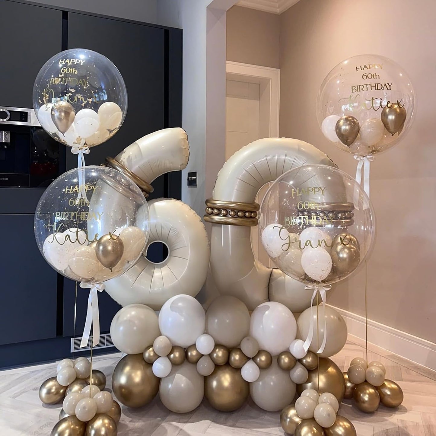 Cream Number Balloons 6, 40inch Large Beige Digital 6 Foil Helium Balloon for Girls Boys, Beige White Self Inflating Number Balloons 0-9 for Men Women Birthday Party Anniversary Decorations