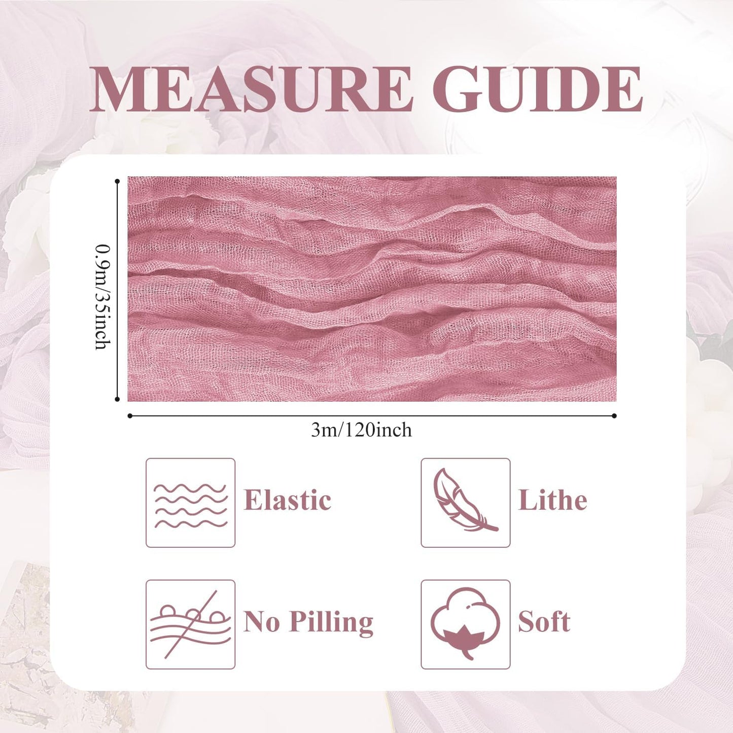 Asee'm 6pcs Cheesecloth Table Runner 120 Inches Long Pink Boho Gauze Cheese Cloth Runner 10FT Rustic Sheer Table Runners for Christmas Wedding Party Baby Shower Spring Easter Decoration